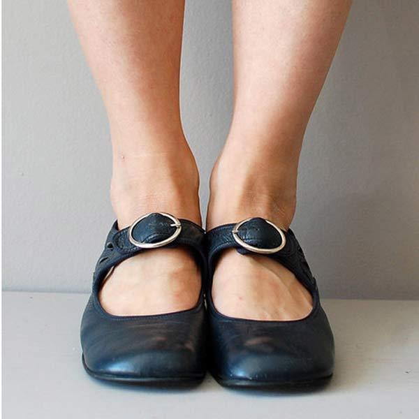 Women's Leather Mary Jane Shoes Buckle Strap Low Heel Casual Formal Everyday Shoes – Federica - Lolly 