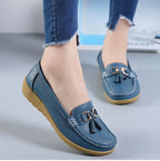 Women's Leather Moccasin Loafers Slip-On Flat Arch Support Casual Everyday Shoes - Lolly 