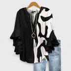 Women's Lightweight Floral Print Blouse Ruffle Bell Sleeve V-Neck Casual Elegant Everyday Top – Kay - Lolly 