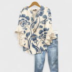 Women's Lightweight Floral Print Blouse Ruffle Bell Sleeve V-Neck Casual Elegant Everyday Top – Kay - Lolly 