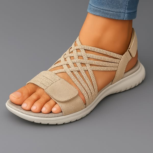 Women's Lightweight Orthopedic Crisscross Elastic Strap Sandals Open Toe Slingback Cushioned Sole Casual Summer Beach Everyday Walking – Sanarita - Lolly 