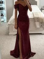 Women's Long Off-Shoulder Sequin Evening Dress Slit Elegant Formal Gown – Wensilian - Lolly 