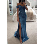Women's Long Off-Shoulder Sequin Evening Dress Slit Elegant Formal Gown – Wensilian - Lolly 