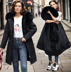 Women's Long Parka Coat Faux Fur Hood Drawstring Waist Winter Waterproof Padded - Lolly 