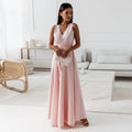 Women's Long Wedding Guest Dress Elegant Wrap Bodice Fluid Silhouette Formal Ceremony Gown - Lolly 