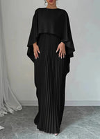 Women's Long Wedding Guest Dress Pleated Cape Overlay Fluid Elegant Formal Gown – Makayla - Lolly 