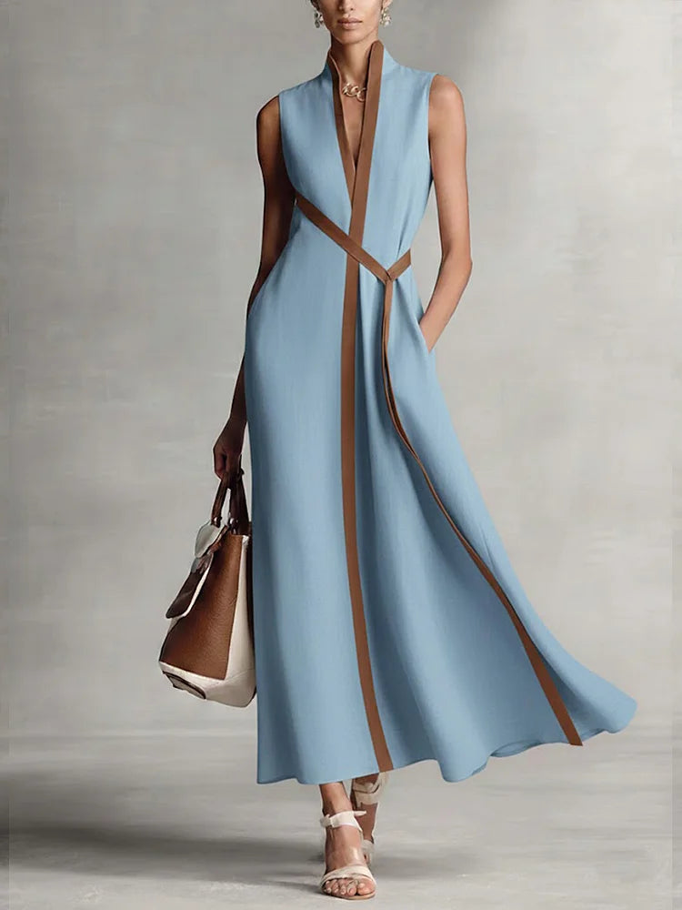 Women's Loose Sleeveless Cotton Linen Midi Formal Dress High Neck Summer Beach Vacation Work Everyday – Aurora - Lolly 