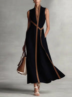 Women's Loose Sleeveless Cotton Linen Midi Formal Dress High Neck Summer Beach Vacation Work Everyday – Aurora - Lolly 