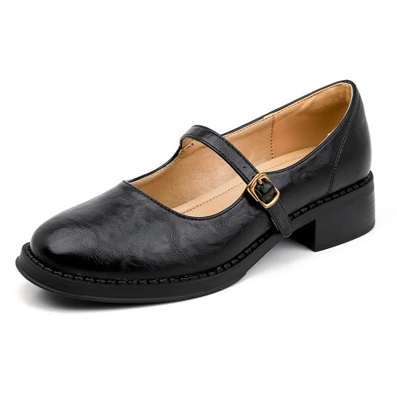 Women's Mary Jane Flats Single Strap Round Toe Leather Casual Work Office Walking Shoes - Lolly 