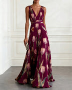 Women's Maxi Dress – Deep V-Neckline Sleeveless A-Line - Lolly 