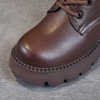 Women's Mid-Calf Boots Platform Chunky Sole Casual Leather Ankle Boots Side Zip - Lolly 