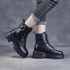 Women's Mid-Calf Boots Platform Chunky Sole Casual Leather Ankle Boots Side Zip - Lolly 