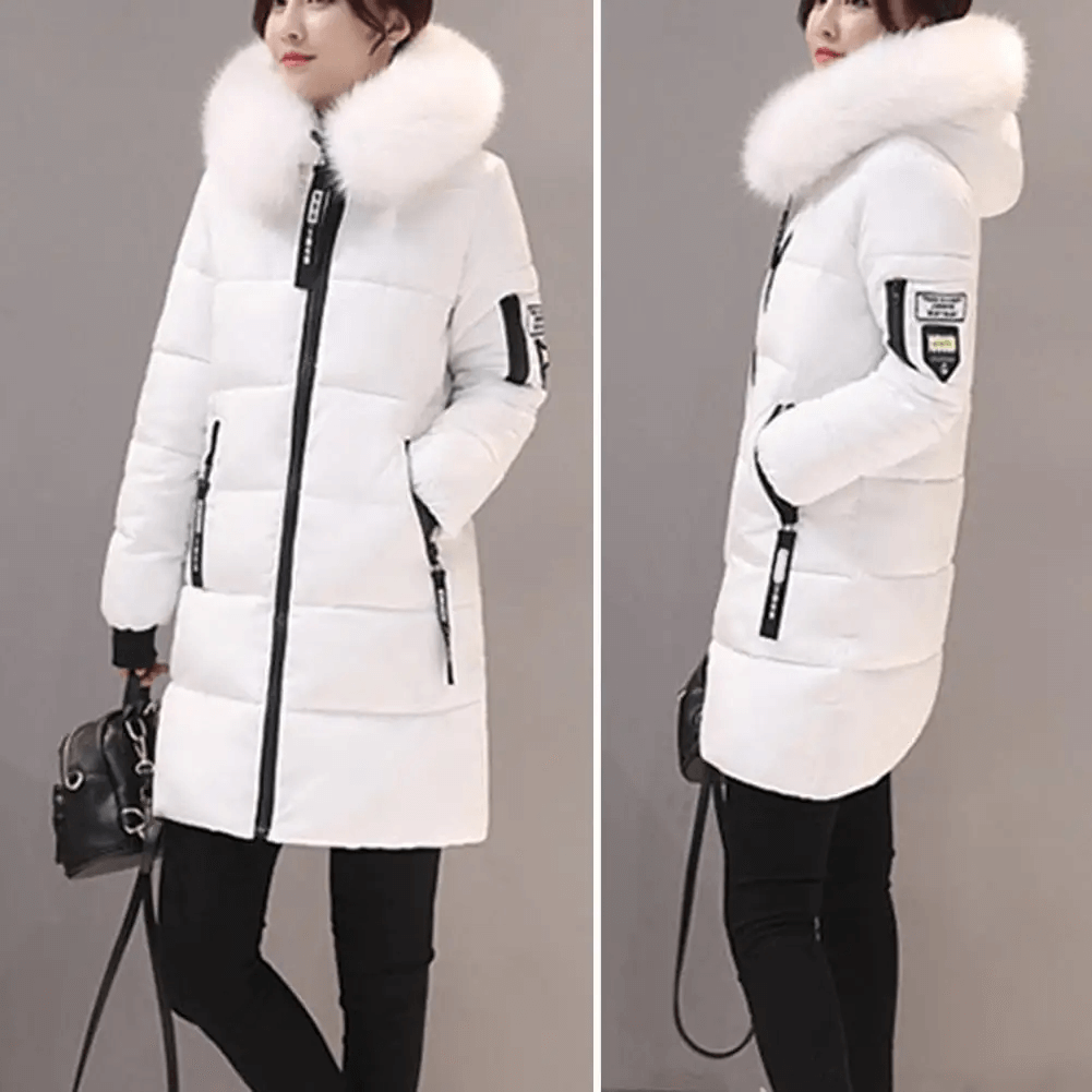 Women's Mid-Length Puffer Coat Hooded Windproof Winter Jacket Faux Fur Trim - Lolly 