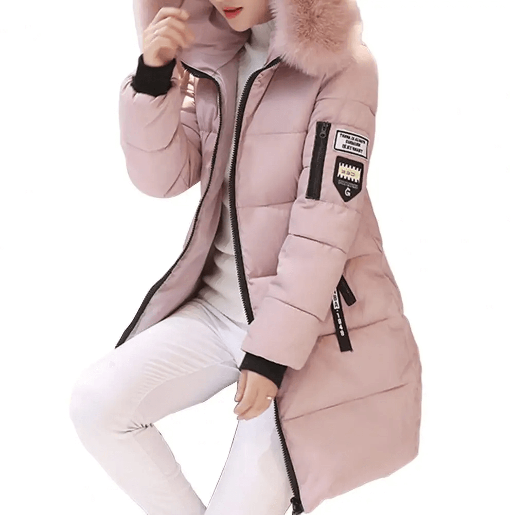 Women's Mid-Length Puffer Coat Hooded Windproof Winter Jacket Faux Fur Trim - Lolly 