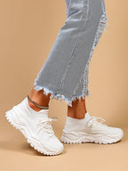 Women's Minimalist Thick Sole Orthopedic Shoes Lace-Up Platform Round Toe Casual Sport – White - Lolly 