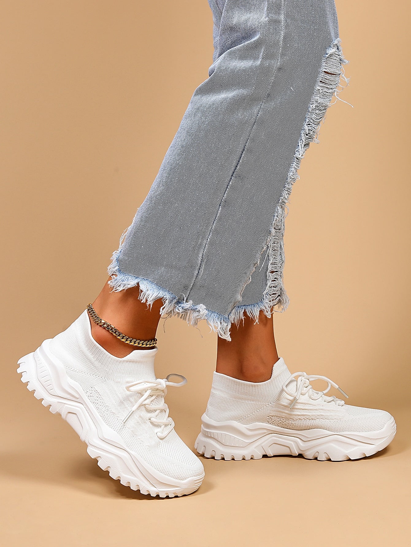 Women's Minimalist Thick Sole Orthopedic Shoes Lace-Up Platform Round Toe Casual Sport – White - Lolly 