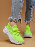 Women's Minimalist Thick Sole Orthopedic Shoes Lace-Up Platform Round Toe Casual Sport – White - Lolly 