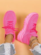 Women's Minimalist Thick Sole Orthopedic Shoes Lace-Up Platform Round Toe Casual Sport – White - Lolly 