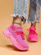 Women's Minimalist Thick Sole Orthopedic Shoes Lace-Up Platform Round Toe Casual Sport – White - Lolly 