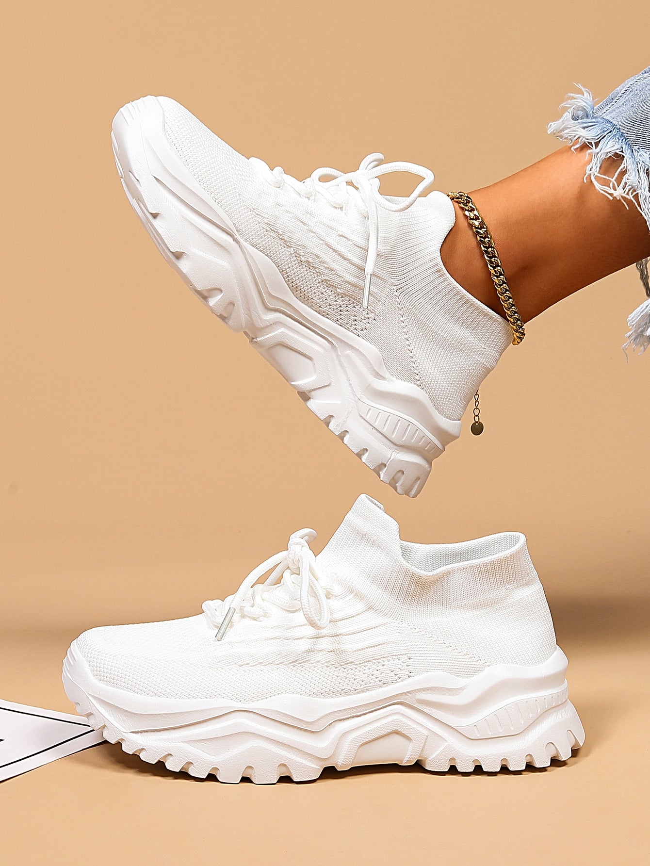 Women's Minimalist Thick Sole Orthopedic Shoes Lace-Up Platform Round Toe Casual Sport – White - Lolly 