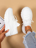 Women's Minimalist Thick Sole Orthopedic Shoes Lace-Up Platform Round Toe Casual Sport – White - Lolly 