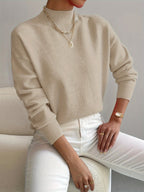 Women's Mock Turtleneck Sweater Long Sleeve Soft Knit Pullover Casual Winter - Lolly 