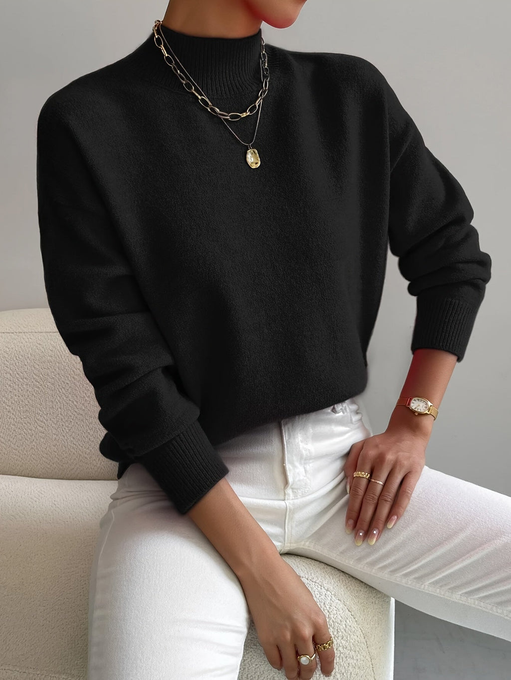 Women's Mock Turtleneck Sweater Long Sleeve Soft Knit Pullover Casual Winter - Lolly 
