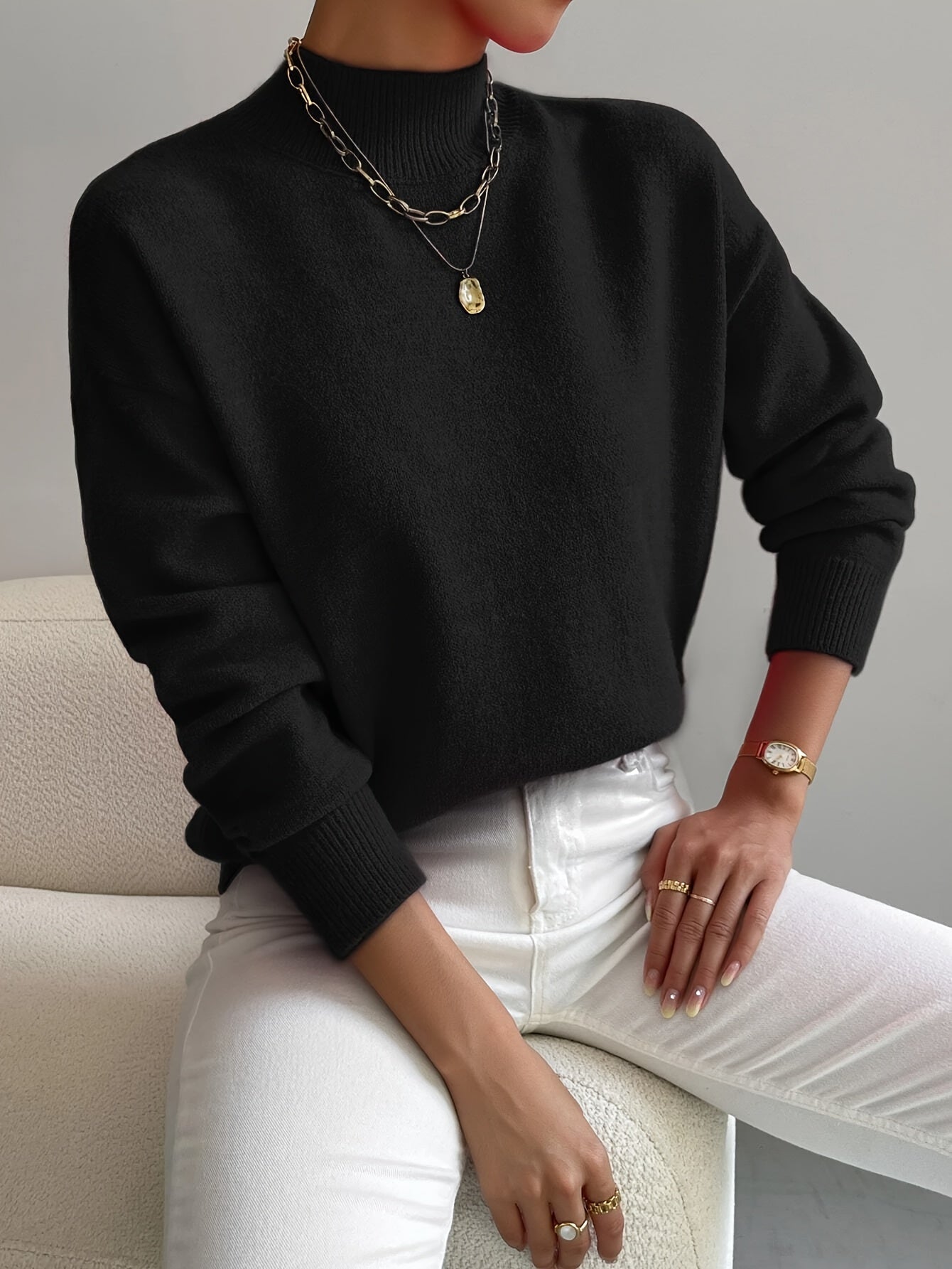Women's Mock Turtleneck Sweater Long Sleeve Soft Knit Pullover Casual Winter - Lolly 