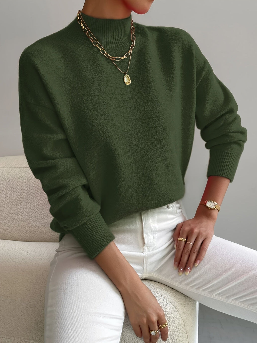 Women's Mock Turtleneck Sweater Long Sleeve Soft Knit Pullover Casual Winter - Lolly 