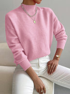 Women's Mock Turtleneck Sweater Relaxed Fit Long Sleeve Pullover Casual Winter Knit - Lolly 