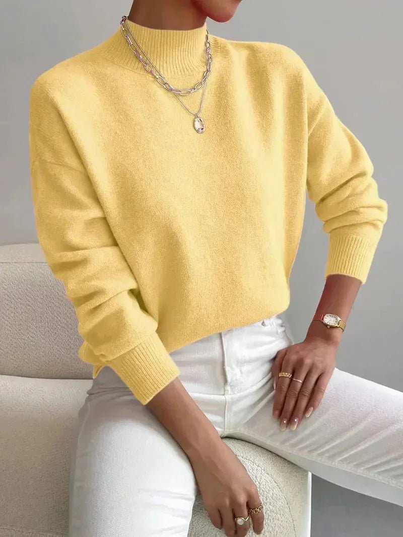 Women's Mock Turtleneck Sweater Relaxed Fit Long Sleeve Pullover Casual Winter Knit - Lolly 