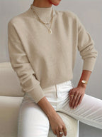 Women's Mock Turtleneck Sweater Relaxed Fit Long Sleeve Pullover Casual Winter Knit - Lolly 