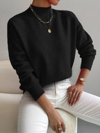Women's Mock Turtleneck Sweater Relaxed Fit Long Sleeve Pullover Casual Winter Knit - Lolly 