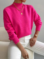 Women's Mock Turtleneck Sweater Relaxed Fit Long Sleeve Pullover Casual Winter Knit - Lolly 