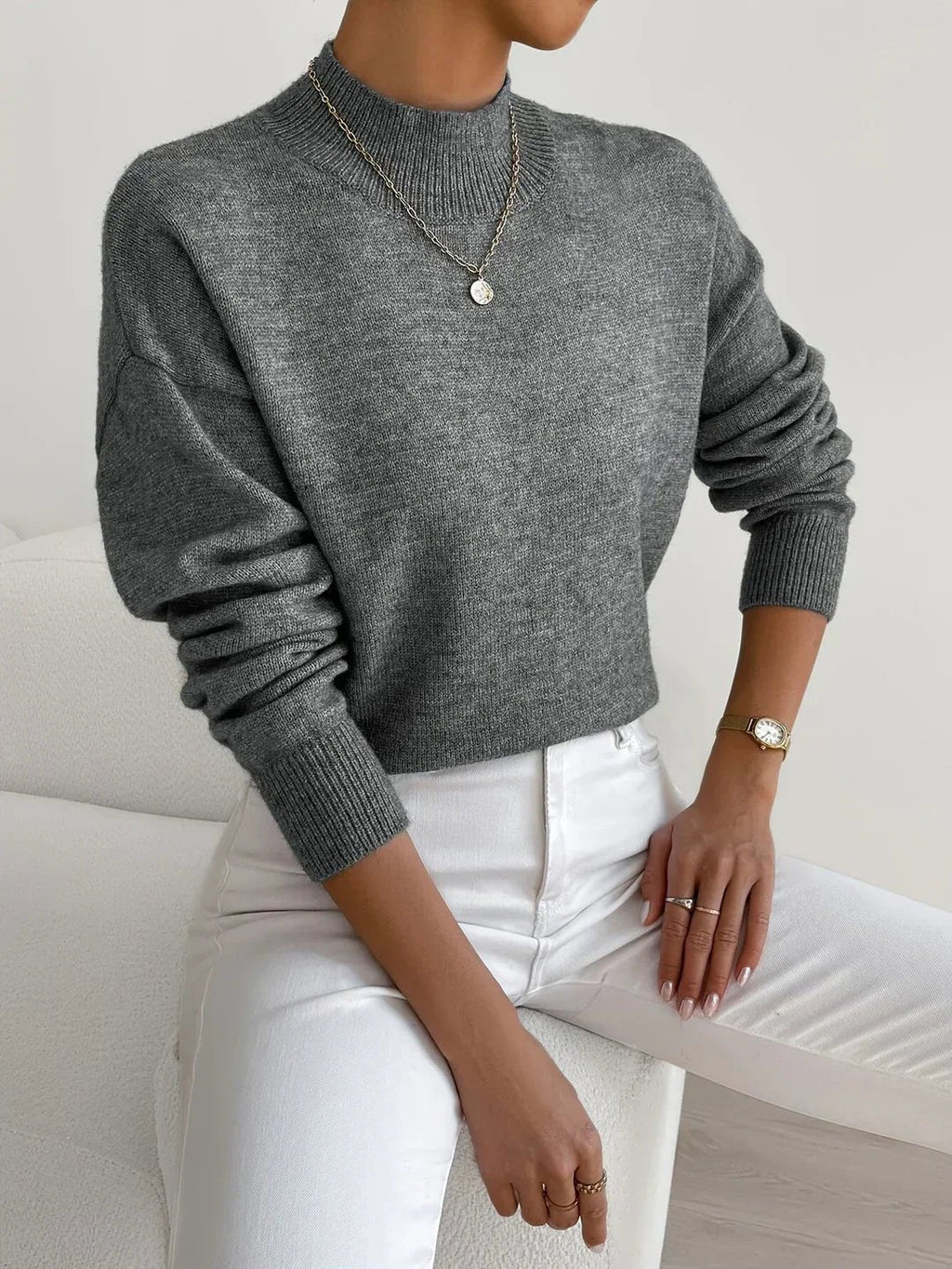Women's Mock Turtleneck Sweater Relaxed Fit Long Sleeve Pullover Casual Winter Knit - Lolly 