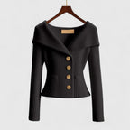 Women's Off-Shoulder Button-Up Ribbed Knit Cardigan Sweater Sculpted Fit Casual Work Office Date Night Evening Smart – Vivienne - Lolly 