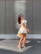 Women's Off-Shoulder Ruffled V-Neck Mini Dress Formal Party  Bridal Shower Date Night Vacation – Jazlyn - Lolly 