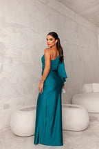 Women's One Shoulder Long Dress Flowing Sleeve Side Slit Formal Wedding Guest Party Elegant – Helen - Lolly 
