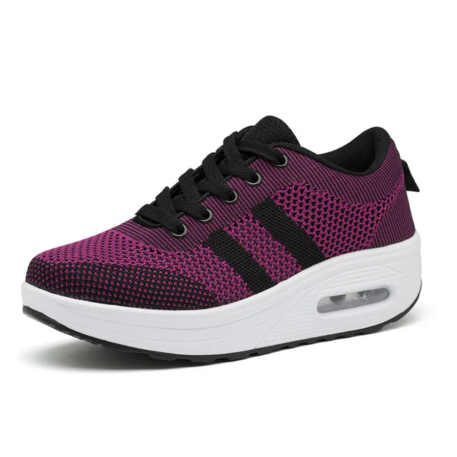 Women's Orthopedic Air Bubble Sneakers Mesh Lace-Up Cushioned Platform Casual Everyday Shoes - Lolly 