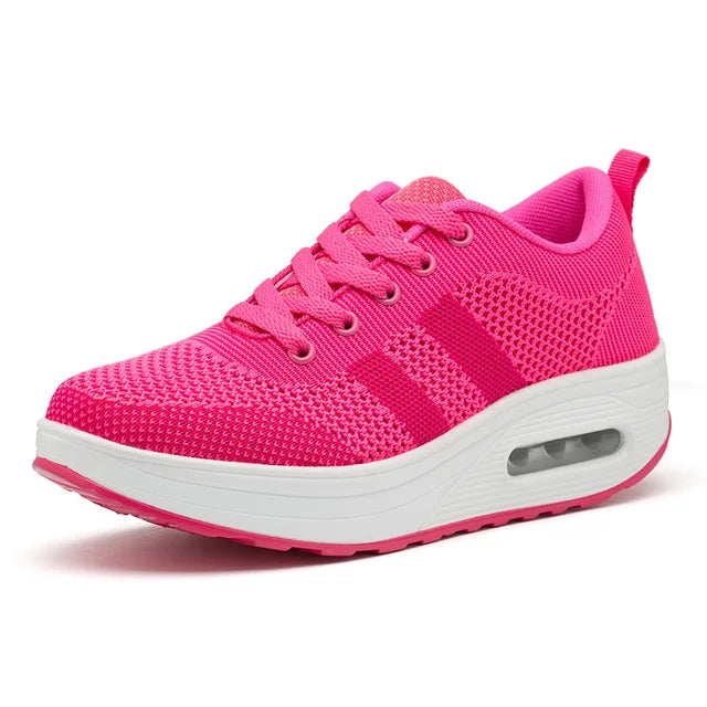 Women's Orthopedic Air Bubble Sneakers Mesh Lace-Up Cushioned Platform Casual Everyday Shoes - Lolly 