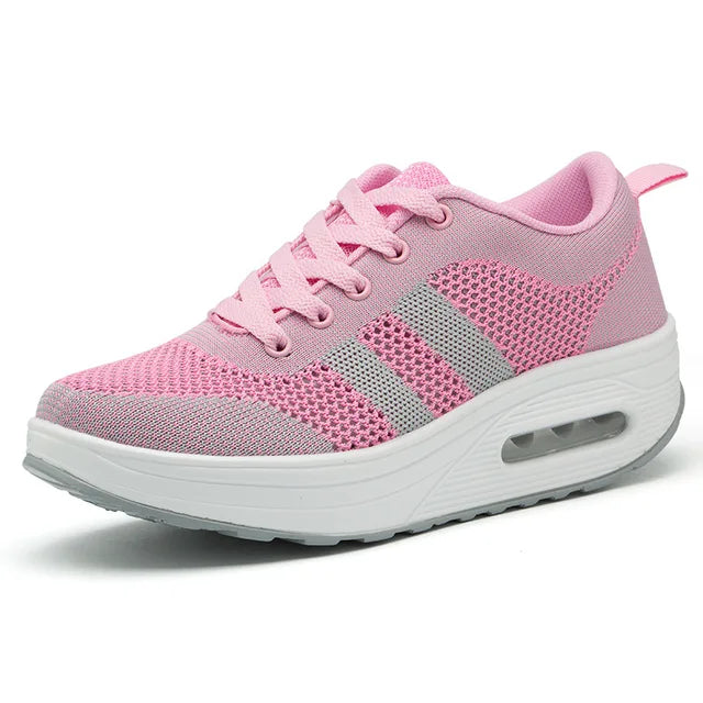 Women's Orthopedic Air Bubble Sneakers Mesh Lace-Up Cushioned Platform Casual Everyday Shoes - Lolly 
