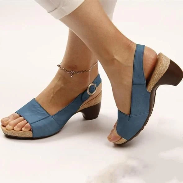 Women's Orthopedic Heeled Sandals Block Heel Arch Support Open Toe Casual Formal Summer Shoes – Marley Elegance - Lolly 