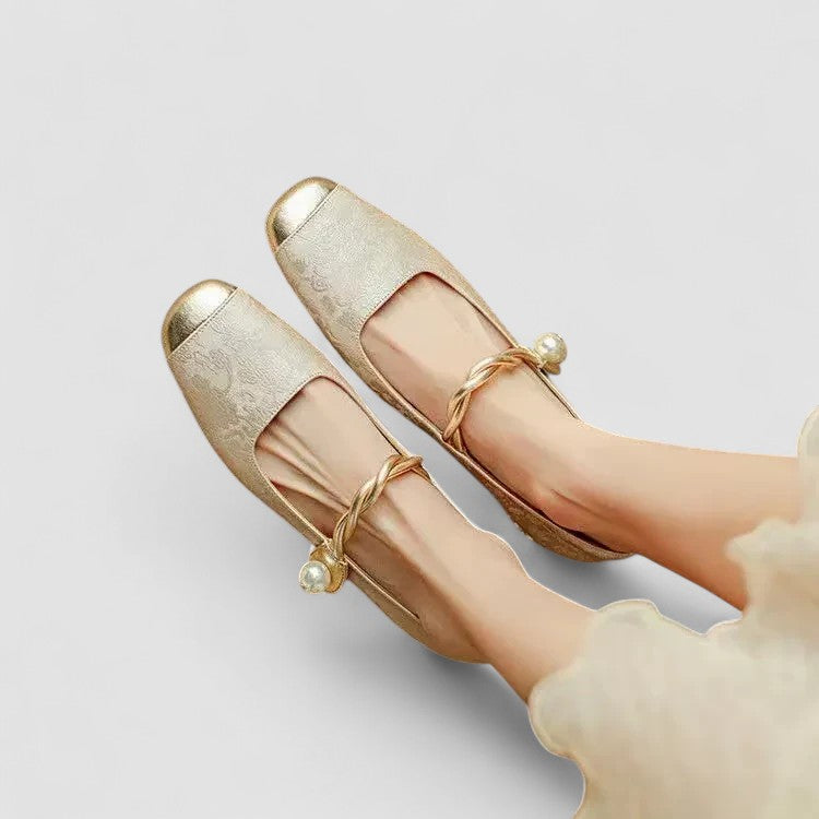 Women's Orthopedic Mary Jane Shoes Block Heel Shimmer Strap Vintage Elegant – Chrystahn - Lolly 