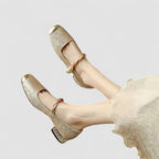 Women's Orthopedic Mary Jane Shoes Block Heel Shimmer Strap Vintage Elegant – Chrystahn - Lolly 