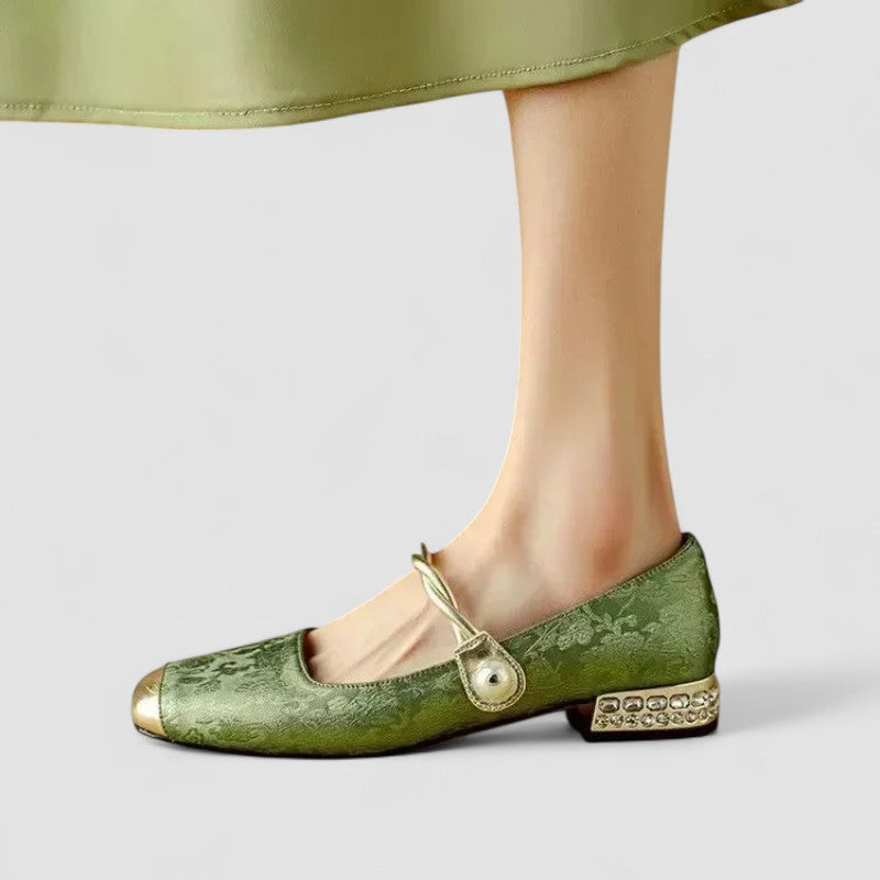 Women's Orthopedic Mary Jane Shoes Block Heel Shimmer Strap Vintage Elegant – Chrystahn - Lolly 