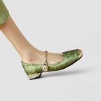 Women's Orthopedic Mary Jane Shoes Block Heel Shimmer Strap Vintage Elegant – Chrystahn - Lolly 