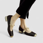Women's Orthopedic Mary Jane Shoes Block Heel Shimmer Strap Vintage Elegant – Chrystahn - Lolly 