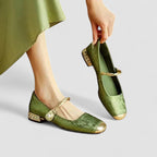 Women's Orthopedic Mary Jane Shoes Block Heel Shimmer Strap Vintage Elegant – Chrystahn - Lolly 