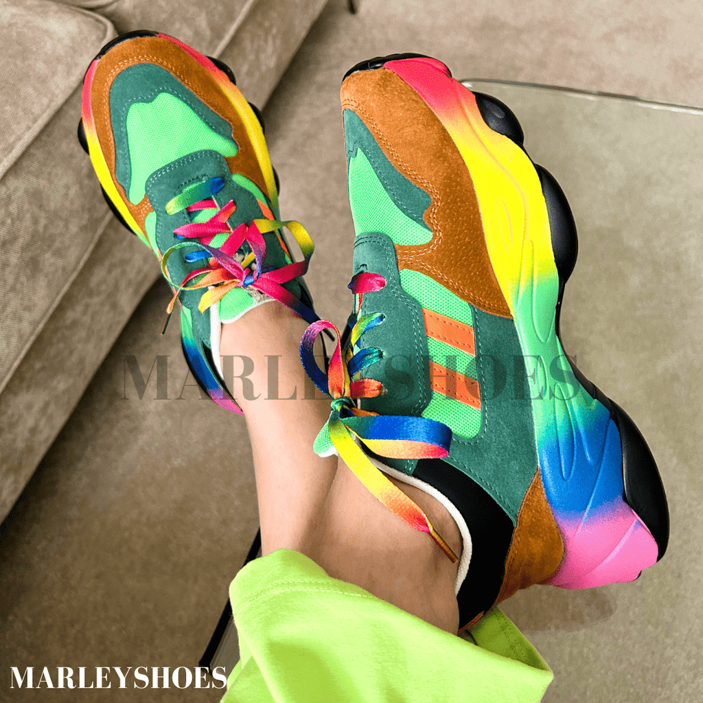 Women's Orthopedic Rainbow Chunky Sneakers Colorful Lace-Up Arch Support Casual Everyday Shoes – Marley - Lolly 