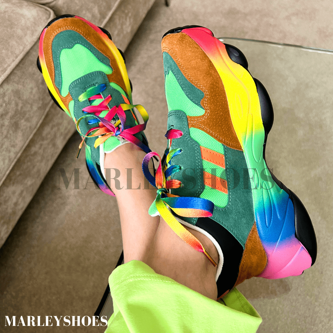 Women's Orthopedic Rainbow Chunky Sneakers Colorful Lace-Up Arch Support Casual Everyday Shoes – Marley - Lolly 